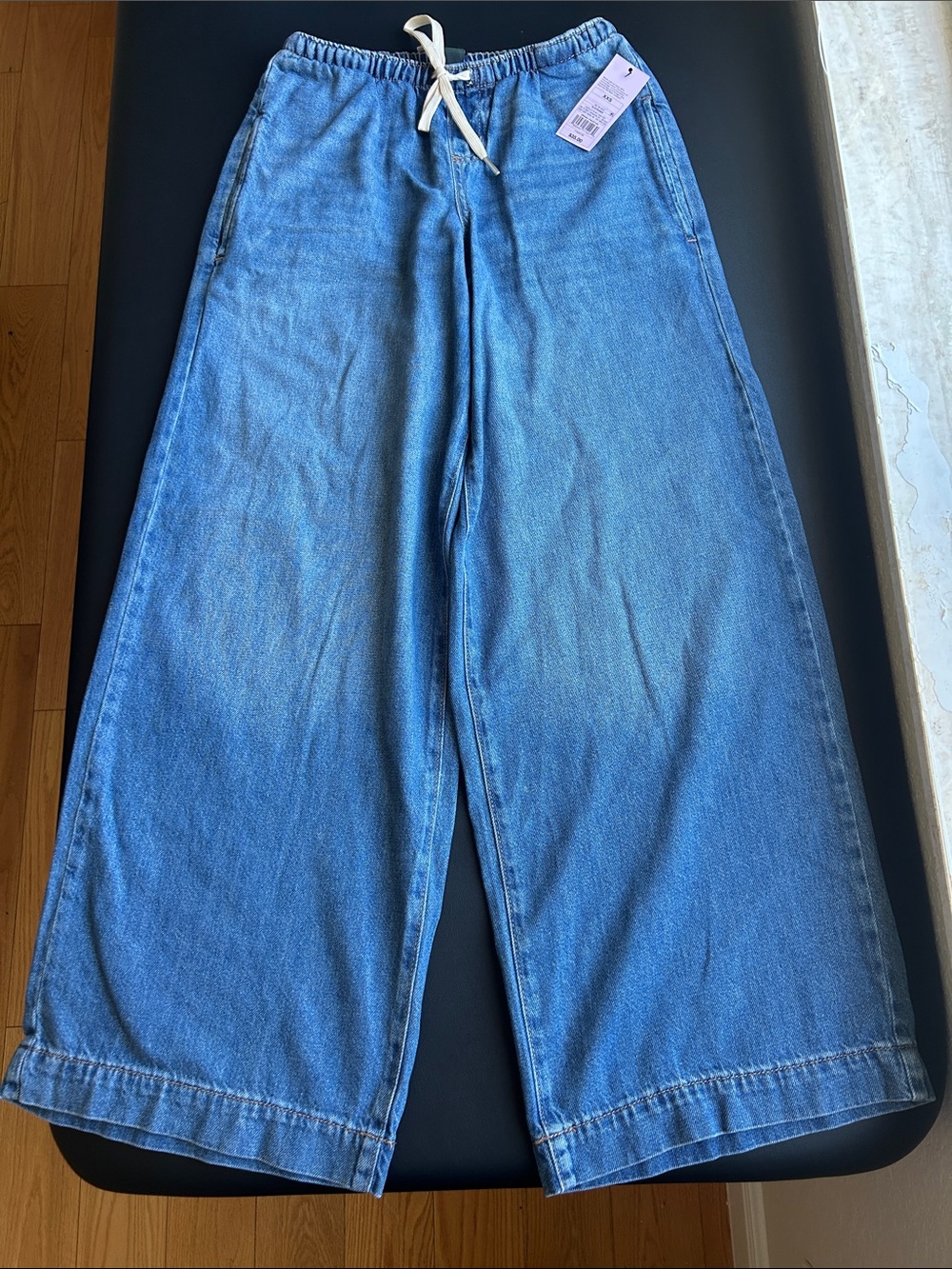 wild fable Pull-On Wide-Leg Blue Rigid Denim Jeans with Waist Tie